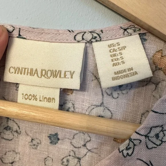 Cynthia Rowley 100% Linen Sz Small Floral Pink Mini Dress Tunic Minimalist - Picture 3 of 7